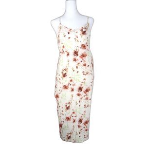 BP. Ivory Coral Romantic Floral Slip Dress Lined Midi Tie Back Viscose XS (RK66)